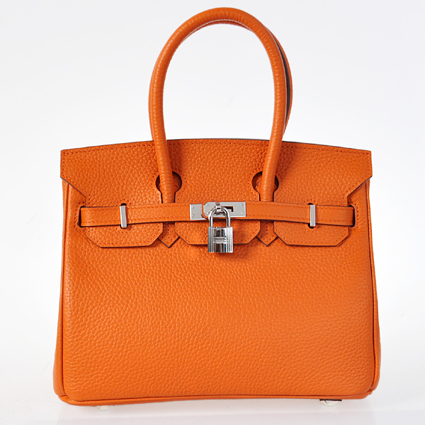 H25LSOS Hermes Birkin 25CM pelle clemence a Orange con Silve